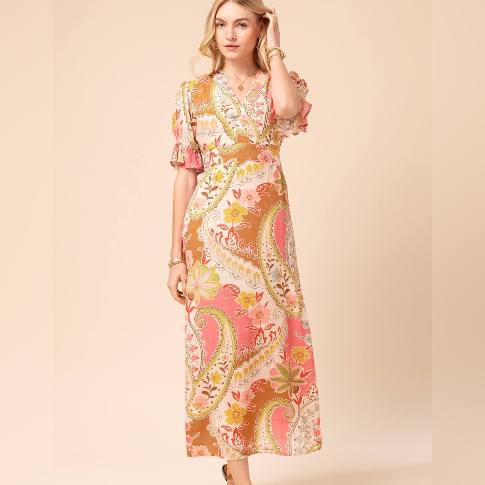 Spartina 449 Vibrant Paisley Maxi Dress - Pink and Gold